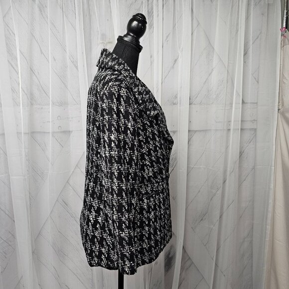 Live A Little Black Grey Houndstooth Preppy Retro Wool Y2K Winter Jacket PL - Picture 7 of 14
